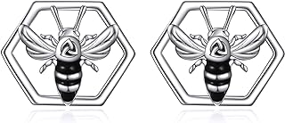 YFN Sterling Silver Bee Stud Earrings with Screw Back for Women & Girls, Cute Animal-Shaped Design