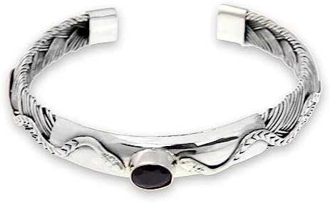 NOVICA Artisan Handmade Garnet Cuff Bracelet Sterling Silver with Snake Motif Red Indonesia Animal Themed Birthstone [6 in L (end to End) x 0.4 in W] ' Baby Viper'