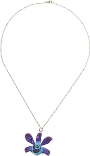 Handmade 22K Gold Plated NOVICA Floral Pendant Necklace with Lobster Clasp and Ball Chain, Ideal for Women, Featuring Blue-Purple Orchid Design, Crafted in Thailand