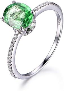 14k White Gold Tsavorite Engagement Ring with Diamond Wedding Band Design for Women - Elegant Oval-Cut Tsavorite Gemstone Size 4 Ring
