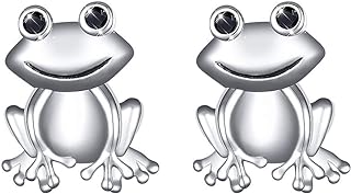 S925 Sterling Silver Frog Stud Earrings with Cubic Zirconia for Women and Girls - Heart/Frog Design