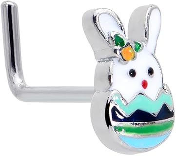 Body Candy 20G 7mm L-Shaped Bunny Nose Ring in 316L Surgical Stainless Steel for Men and Women