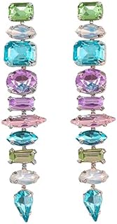 Statement Gemstone Earrings Multicolor Crystal Earrings for Women Brides Drop Earrings Wedding Earrings Colorful Sparkly Rhinestone Dangle Long Earrings for Party Prom