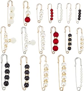 Hicarer 18 Piece Pearl Brooch Pins Women Decorative Safety Pins Clothing Shawl Clips Artificial Pearls Brooch Elegant Pearl Cardigan Collar Brooch Clips for Women Dress Skirt Sweater