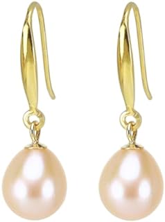 925 Sterling Silver Pink Pearl Earrings Plated 18k Gold Freshwater Cultured Pearl Eardrop For Women and Girls