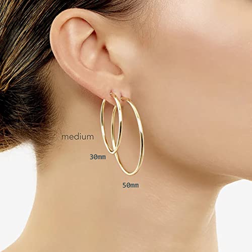 Sterling Silver Hoop Earrings Large Silver Hoop Earrings for Women 14K White Gold Plated Hypoallergenic Rounded Thin Hoop Earrings Big Silver Hoop Earrings Set for Women Girls Jewelry Gifts 20-70MM