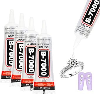 B7000 Jewelry Bead Glue for Jewelry Making, Clear B7000 Multipurpose Super Adhesive Glue for Rhinestone Crafts Fabric Metal Stone Nail Art Wood Glass (4x25 ml/0.9 oz)