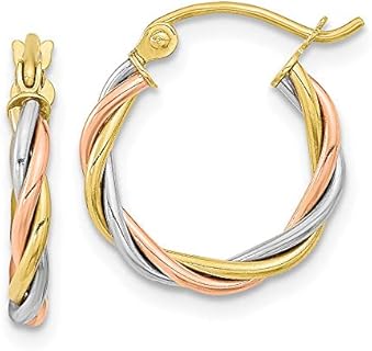 Diamond2Deal 10k Tri Color Gold Twisted Hoop Earrings for Women (L-16.28 mm W-14.7 mm)