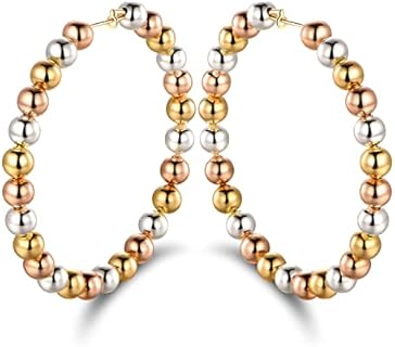 Barzel 18K Gold Plated Tricolor Ball Hoop Earrings for Women - Made In Brazil