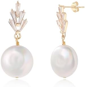 Graceful Baroque Pearl Drop Earrings - 14K Yellow Gold Plated with Push Back Design, A Perfect Blend of Sophistication for Weddings, Formal Events & Everyday Elegance