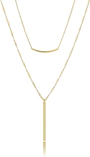 LANE WOODS Silver Layered Bar Choker Necklace Women with Cable Chain - Elegant Minimalist Double Pendant Design - Durable Copper Multilayer Jewelry - Adjustable, Trendy, Unique Gift for Girls & Teen