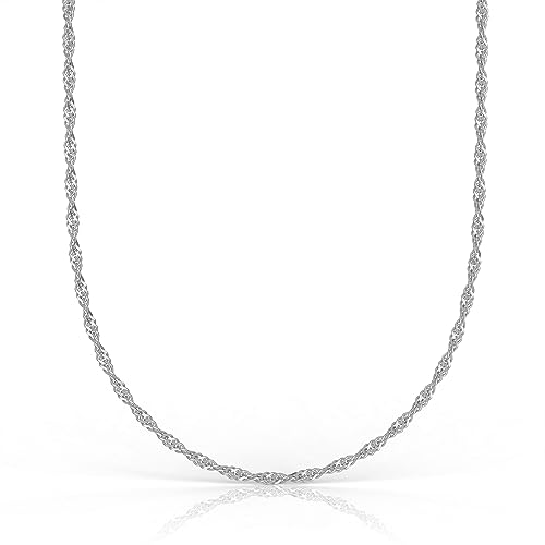 Sterling Silver Italian Twisted Curb Chain Necklace for Women and Men, Thin 1.5mm Singapore Chain, Solid 925 Tarnish Resistant, Perfect for Pendants and Layering, Sizes 15" - 38"