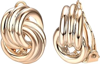 Yoursfs Knot Clip On Earrings for Women Vintage 1970's Rose Gold Color Medium Statement Non Pierced Ears
