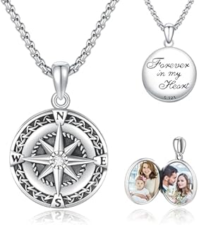 2024 Graduation Gift - Sterling Silver Compass Locket Necklace with Cubic Zirconia for Women and Girls, Cable Chain Design