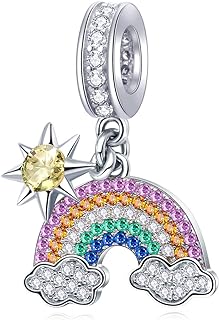 "You are my Sunshine" Love Pendant with Cubic Zirconia - Rainbow Sterling Silver Charm Bracelet from Sambaah, Compatible with Pandora Bracelets