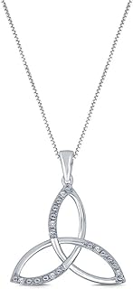 Elmas 0.04CT Accent Round White Diamond Accent 925 Sterling Silver Celtic Trinity Knot Triquetra Pendant Necklace for Women