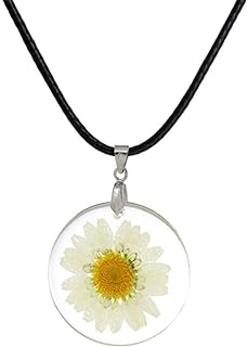 Women Pressed Natural Daisy Flower Resin Pendant Necklace
