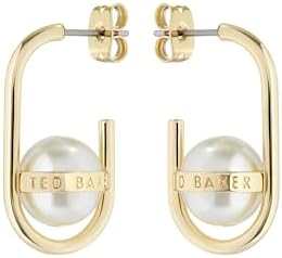 Ted Baker London Peritta Gold-Tone Elegant Pearl Hoop Earrings for Women with Brass Clasp and Hypoallergenic Back Finding