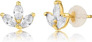 10k Solid Gold Lotus Stud Earrings with Cubic Zirconia and Silicone Backing - Hypoallergenic Earrings for Stylish All-Day Wear by MAX + STONE