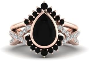 4 CT Black Onyx Wedding Ring Set for Women Black Engagement Ring Black Diamond Ring Pear Shape Black Onyx Engagement Ring Set Black Wedding Ring