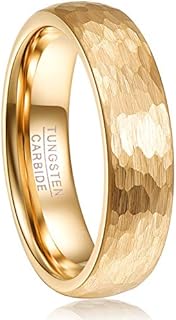 Vakki Gold Hammered Tungsten Ring 6mm/8mm Wedding Band for Men Women Hammered Finish Comfort Fit Size 5-12