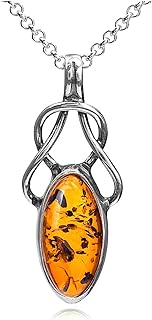 Amber Sterling Silver Celtic Pendant Necklace 18 Inches
