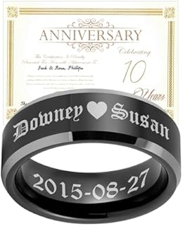 LerchPhi Anniversary Tungsten Custom Engraved Ring Gift Set for Men, ideas for 50th, 10th, and 1st Wedding Anniversary, Personalized Husband Gifts, Includes Anniversary Card & Certificate