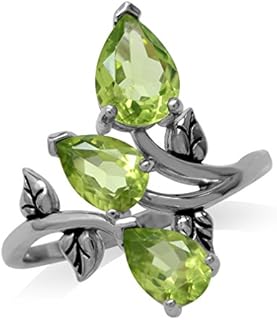 Silvershake 2.76ct. 3 Stone Natural Peridot 925 Sterling Silver Bypass Leaf Ring