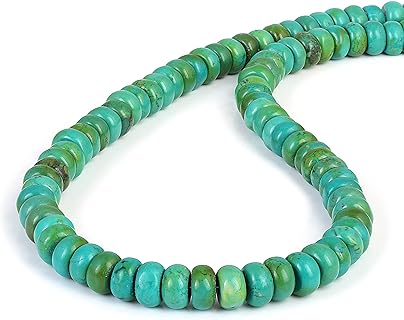 Lobster-Claw Clasp Navajo Turquoise Bead Necklace on Sterling Silver Cable Chain with Beauty Turquoise Gems for Women, Smooth Rondelle Design