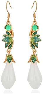 White Jade Earrings for Women Milky White Jade Dangle Drop Earrings Gold Plated 925 Sterling Silver Hook Cute Earrings Jade Jewelry Gift for Teen Girls