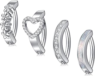 JFORYOU 14G Clicker Belly Button Rings for Women Surgical Stainless Steel Belly Ring CZ Opal Heart Reverse Curved Navel Rings Gold Belly Piercing Jewelry Silver Rose Gold