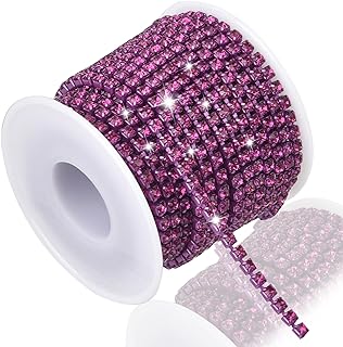 Dropower 4MM Square Rhinestone Body Chain Top in Fuschia Glass with Close Chain Clasp for DIY Jewelry & Fashion Crafts