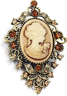 Flyonce Victorian Cameo Brooch Pin, Vintage Style Rhinestone Crystal Maiden Flower Lady Beauty Cameo Brooch