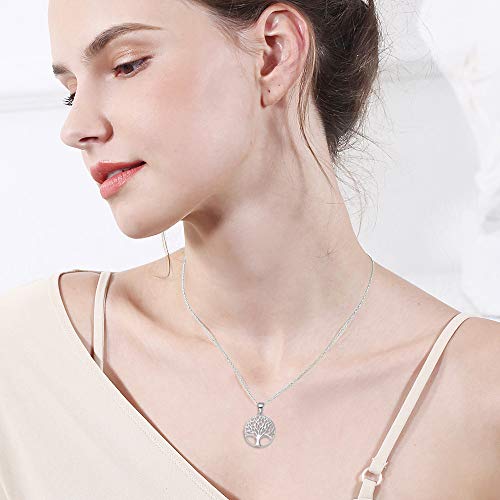 Sterling Silver Necklace for Women Family Tree of Life Pendant Necklace Dainty Jewelry Anniversary Birthday Gifts for Women Girls Mom Grandma Wife Daughter Her Yourself, 16"+2"