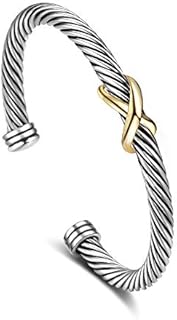 Two Tone Cable Bracelet for Women, Fashion Cuff Gold Knot Dupes Bracelet Adjustable Bangle Jewelry Gifts for Her