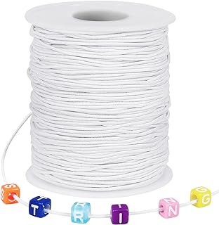 Tenn Well White Elastic String for Jewelry Making, Stretchy 1mm Craft Cord for Bracelets and Pony Bead Necklaces, 328 Feet