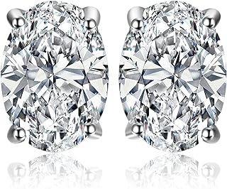 JewelryPalace Oval Cut 2ct Moissanite Solitaire Stud Earrings for Women, 925 Sterling Silver 14k Gold Plated Earrings for Her, Classic Simulated Diamond Earrings VVS D-F