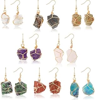 8 Pair Handcrafted Crystal & Amethyst Stone Drop Earrings with French Wire Back for Women - Unique Healing Crystals Earring Set