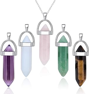 5pcs Crystal Necklace Hexagonal Pendant Gemstone Chakra Healing stone Crystal Jewelry for Women Girls Men Birthday Gifts…