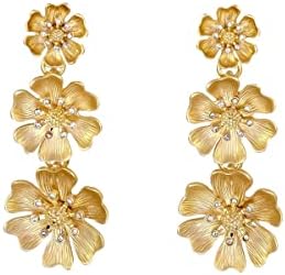 Laura Ashley Womens Jewelry Gold and Silver Triple Flower Drop Floral Dangle Earrings with Crystal