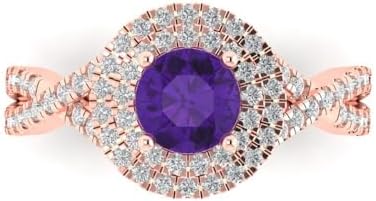 Luxurious 18K Rose Gold Ring with 1.3ct Natural Round-Cut Amethyst Solitaire Halo Design for Her, Perfect for Engagement or Wedding