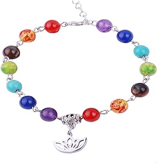 RUNXINTD 7 Chakra Reiki Healing Balancing Bracelet Yoga Beads Jewelry Lotus Bracelet Anklet Meditation Gift for Girls Women……