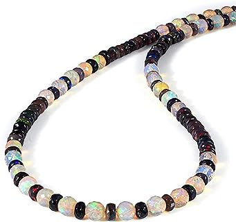Natural Ethiopian Fire Opal Beads Necklace, White Opal Beads Necklace, Black Opal Faceted Beads Necklace, Black Opal Necklace