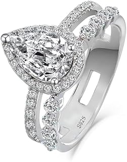 Full-Moissanite Ring Handmade Engagement Ring 1.5 CT Pear Cut Moissanite Diamond with 41 moissanite side stones Solitaire Wedding/Bridal Ring for Women/Her Propose Rings