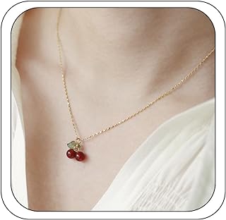 Cute Necklace for Women, Red Cherry Charm Cute Simple Creative Summer Tropical Fruit Pendant Necklace Fashion Statement Birthday Present Teen Girls Jewelry Gifts
