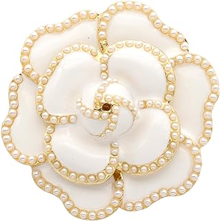 Gold Plated Pin Clasp Black & White Flower Cameo Brooch with Pearls for Women & Girls - Elegant Floral Clothing Accessory for Parties & Weddings