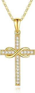 14K Gold Cross Necklace for Women, Solid Gold Infinity Cross Pendant Necklace with Cubic Zirconia, for Men Friend Mum Sister Her, 16''-18''