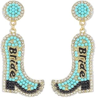 Western-Inspired Agate-Inset Cowgirl Wedding Rings with Piercing Backs: High-Quality Copper Beaded Bride Earrings Adorned with Agate Gemstones