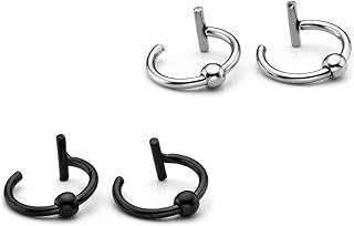 Jovivi 2 Pairs 16g Stainless Steel Fake Lip Ear Nose Stud Ring Clip On Cartilage Non Piercing Rings Hoop Gothic