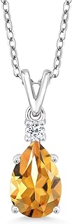 Sophisticated 925 Sterling Silver Citrine & White Topaz Pendant Necklace for Women, Pear-Shape, with Durable 18-Inch Cable Chain & Secure Spring Ring Clasp